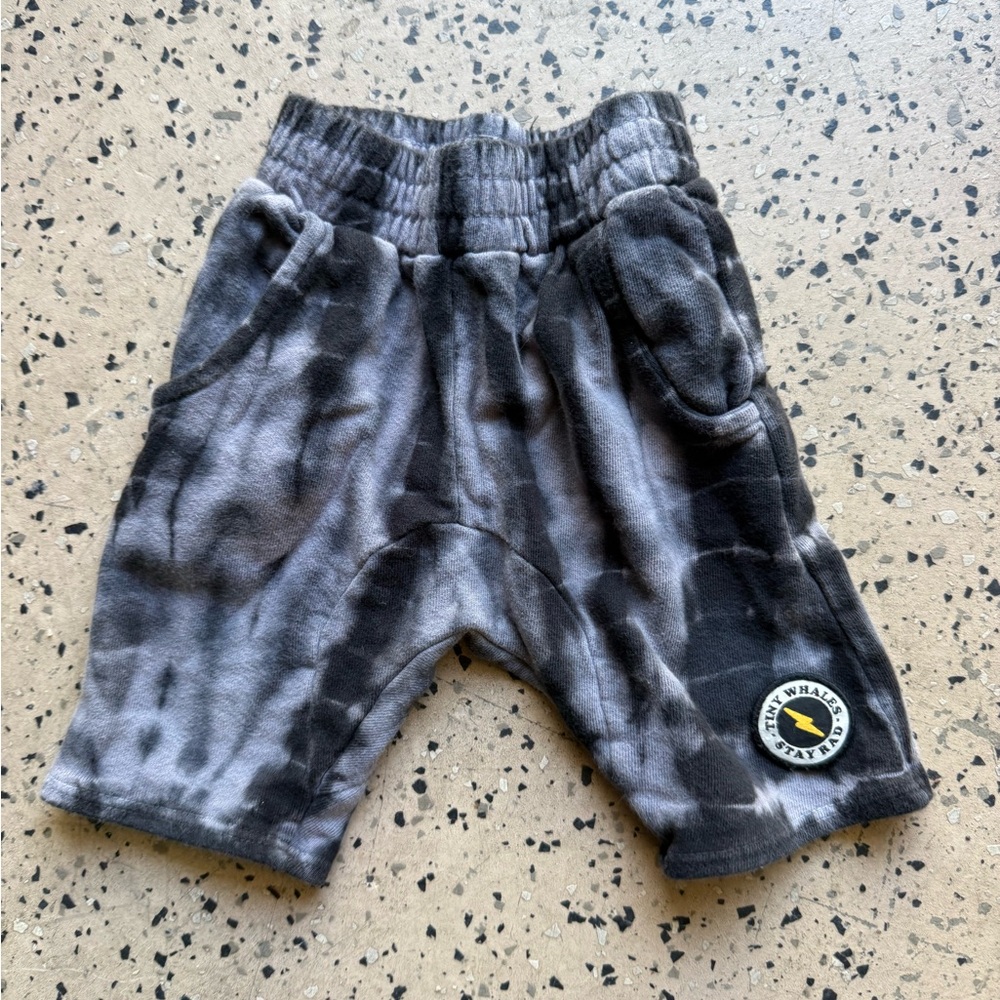 Tiny whales Black and Gray Tie-Dye Baby Shorts 2